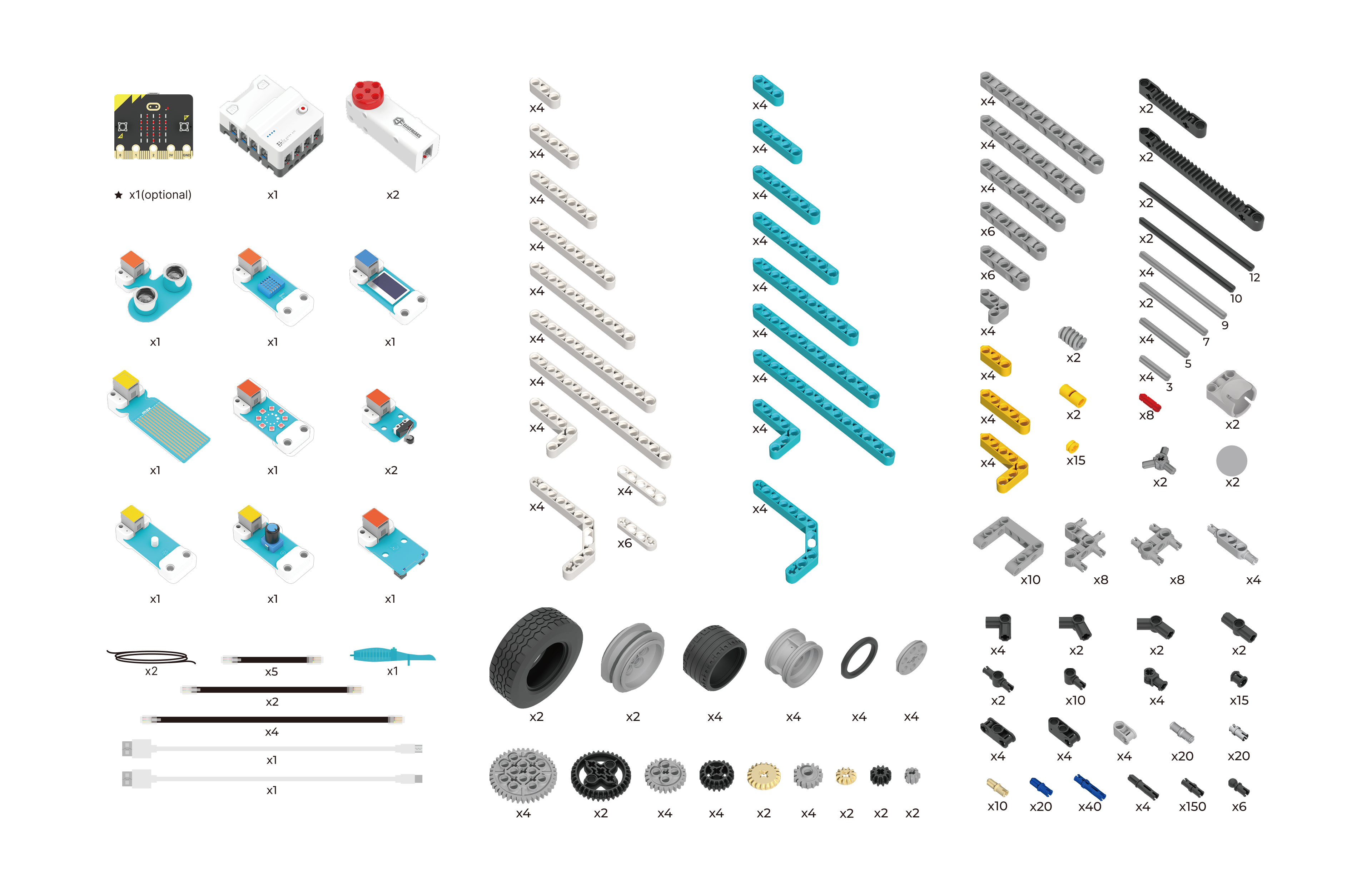 Steam Robotics Kit 110 complete parts list including controller, sensors, motors, wheels, gears, connectors and structural beams