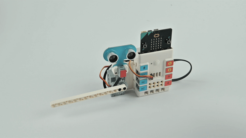 ELECFREAKS micro:bit STEM robotics kit project with Wukong expansion board, ultrasonic sensor eyes and servo motor arm