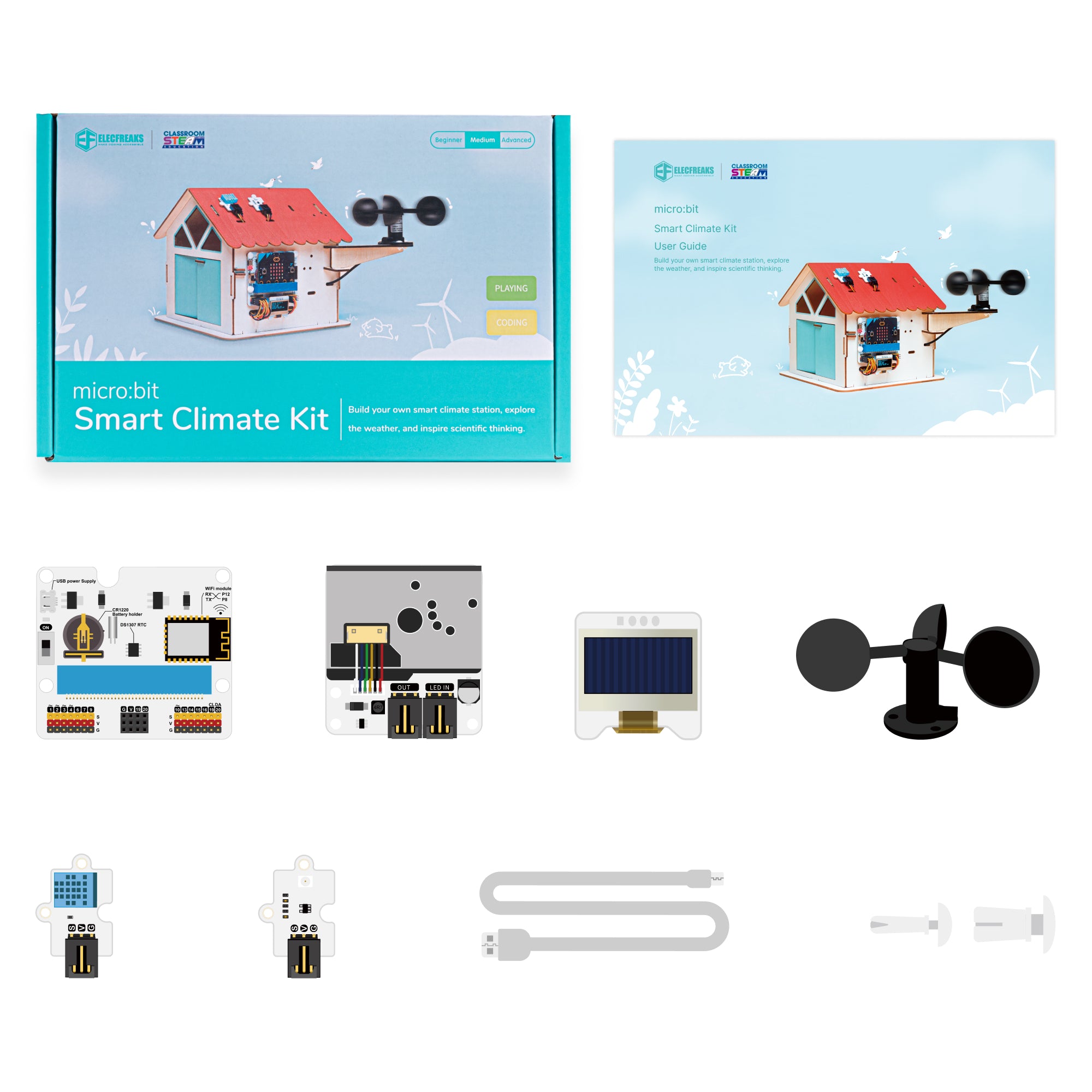 ELECFREAKS micro:bit Smart Climate Kit, designed based on micro:bit V2 and IOT:bit expansion board