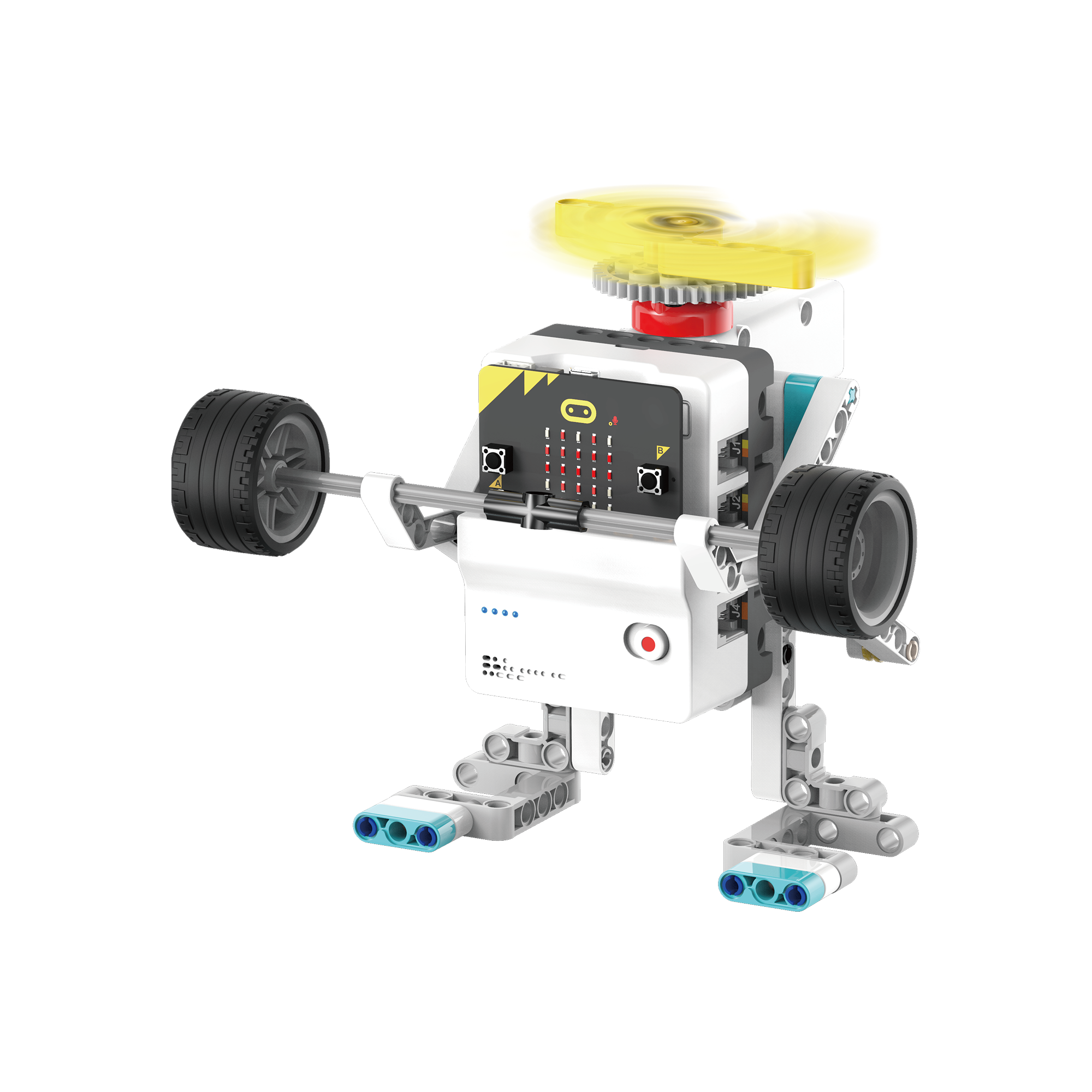 DIY robot kit model designed as a weightlifter holding a barbell, used for STEM education, coding practice, and creative robotics challenges