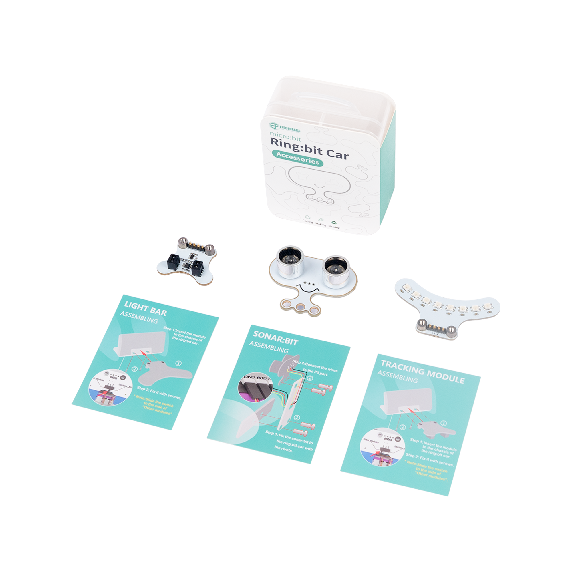 ELECFREAKS Ring:bit Car Accessories Kit (Sonar:bit, Tracking Module & LED Light Bar)