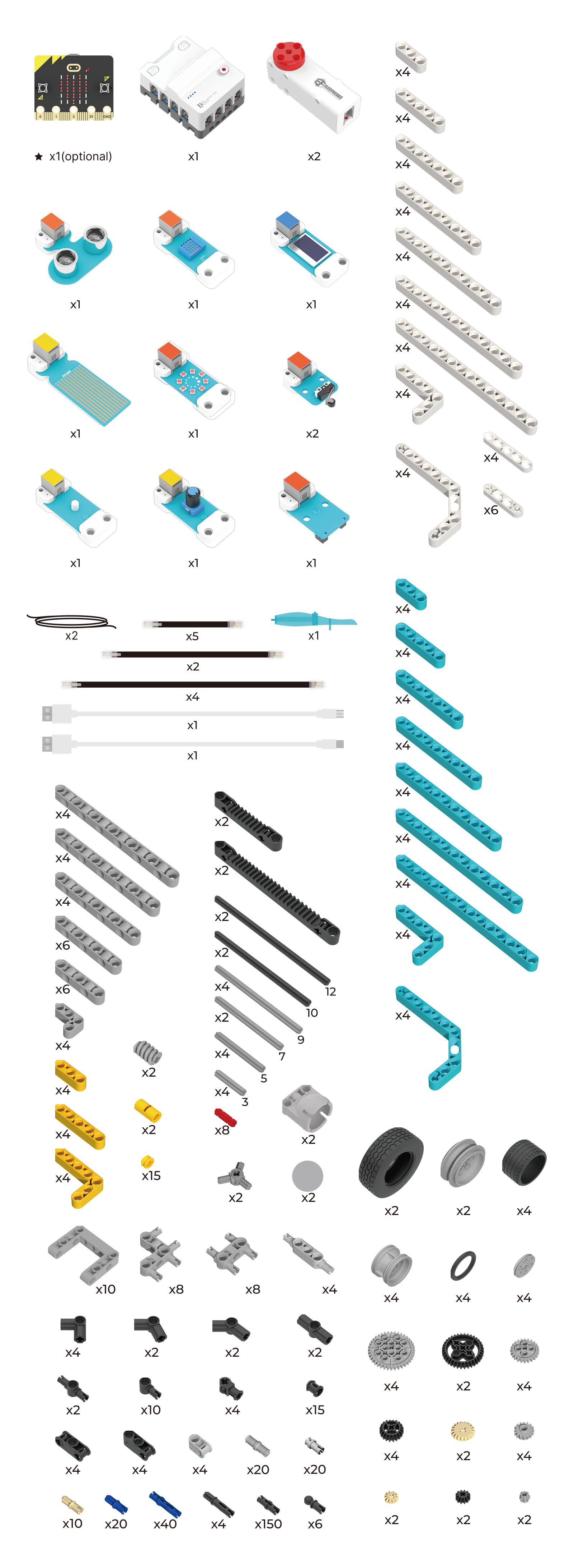 Steam Robotics Kit 110 complete parts list including controller, sensors, motors, wheels, gears, connectors and structural beams