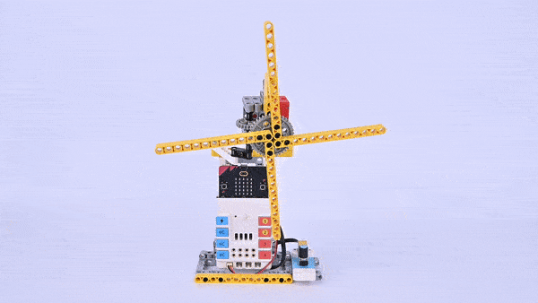 Nezha coding robotic kit windmill model built with LEGO compatible parts rotating yellow blades
