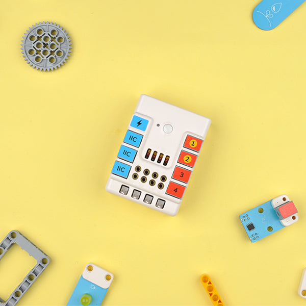 Elecfreaks Nezha breakout board for STEM robotics kits with IIC ports, motor connectors, and sensors compatible with LEGO building parts