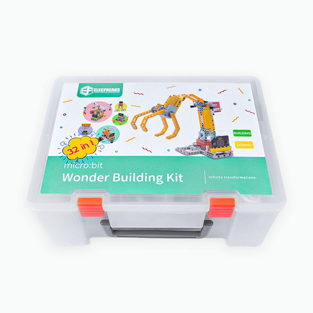 ELECFREAKS micro:bit 32 IN 1 Wonder Building Kit, Programmable K12 Educational Learning Kit with  Building Blocks/Sensors/Wukong Expansion Board