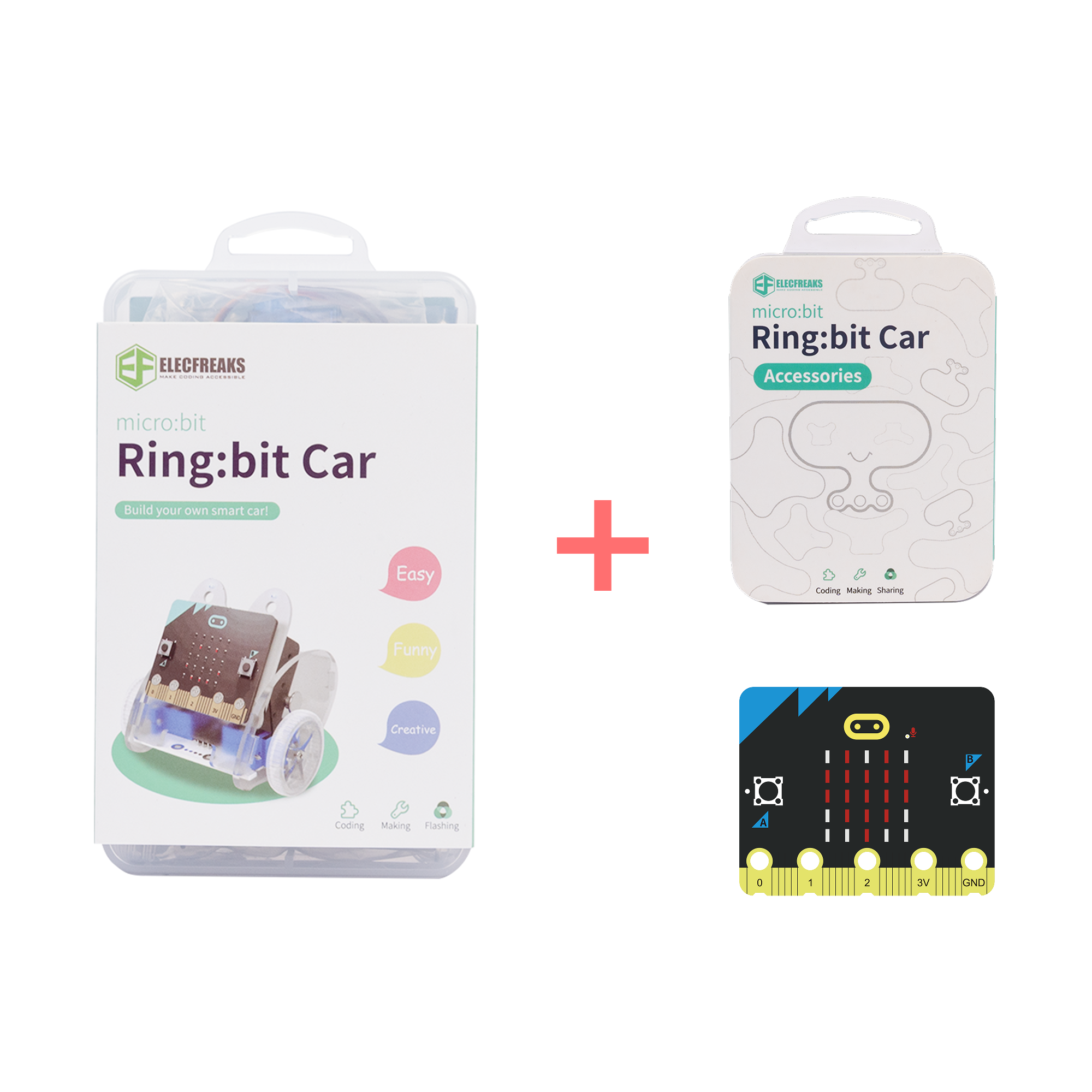 ELECFREAKS micro:bit Ring:bit V2 Kit Micro Car, micro:bit Coding Starter car kit with Wiki Tutorial (Without micro:bit Board)