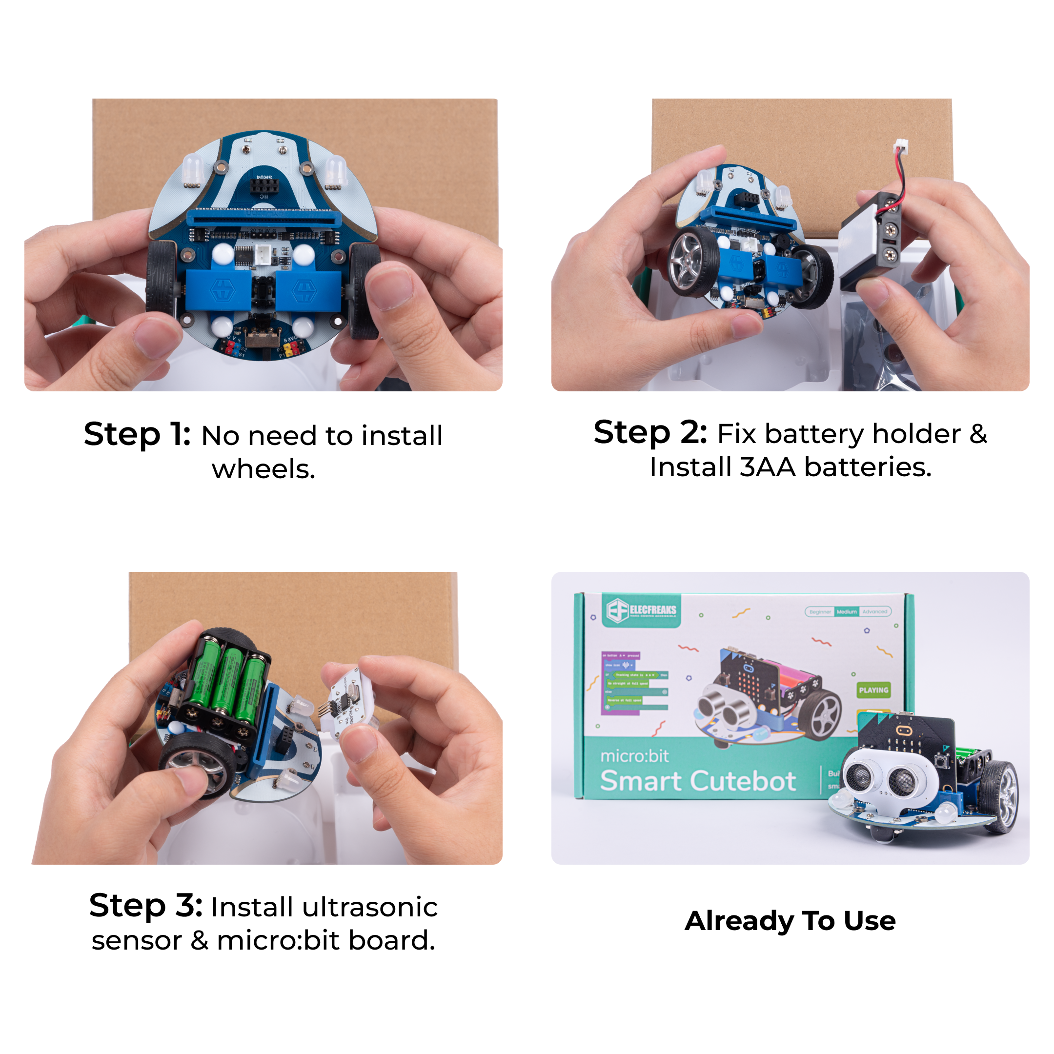 ELECFREAKS microbit Robot Smart Cutebot Kit, DIY Programmable Robot Car Kit & STEM Educational Robot Kit(Without microbit Board)