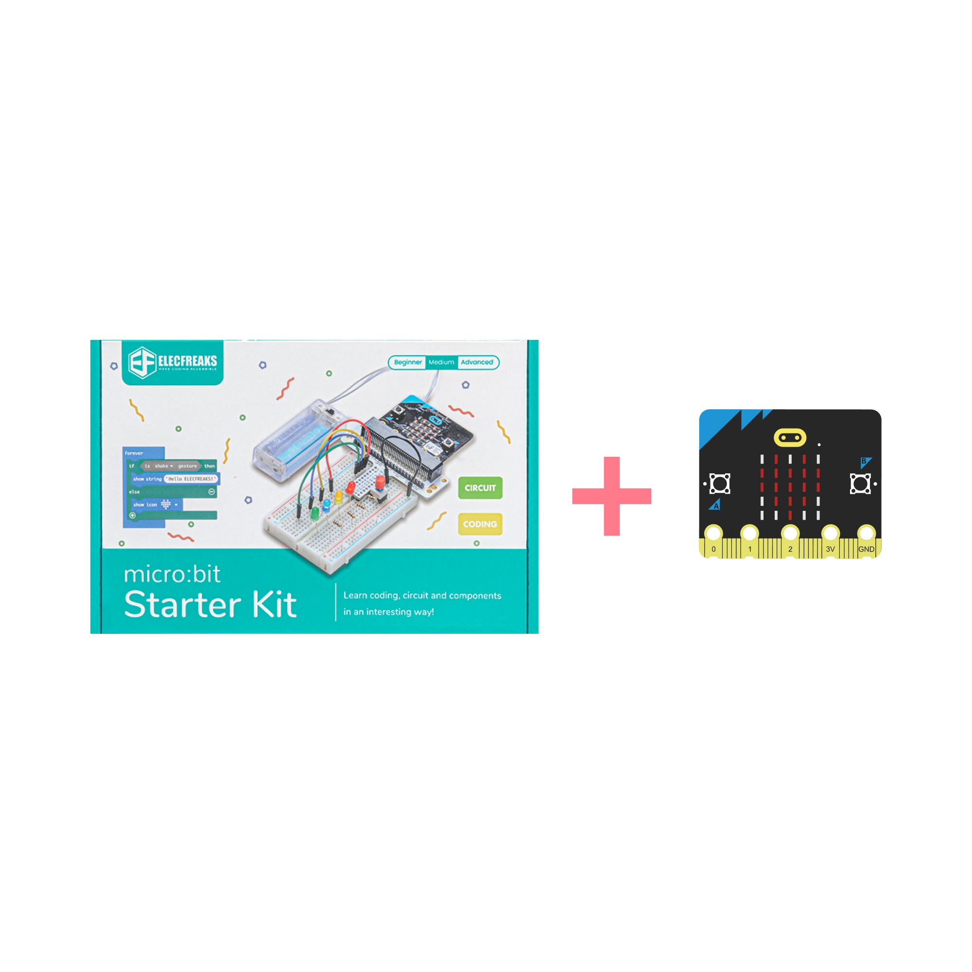 ELECFREAKS BBC マイクロ ビット スターター キット、micro:bit 基本コーディング エレクトロニクス キット、STEM 教育 DIY 実験キット