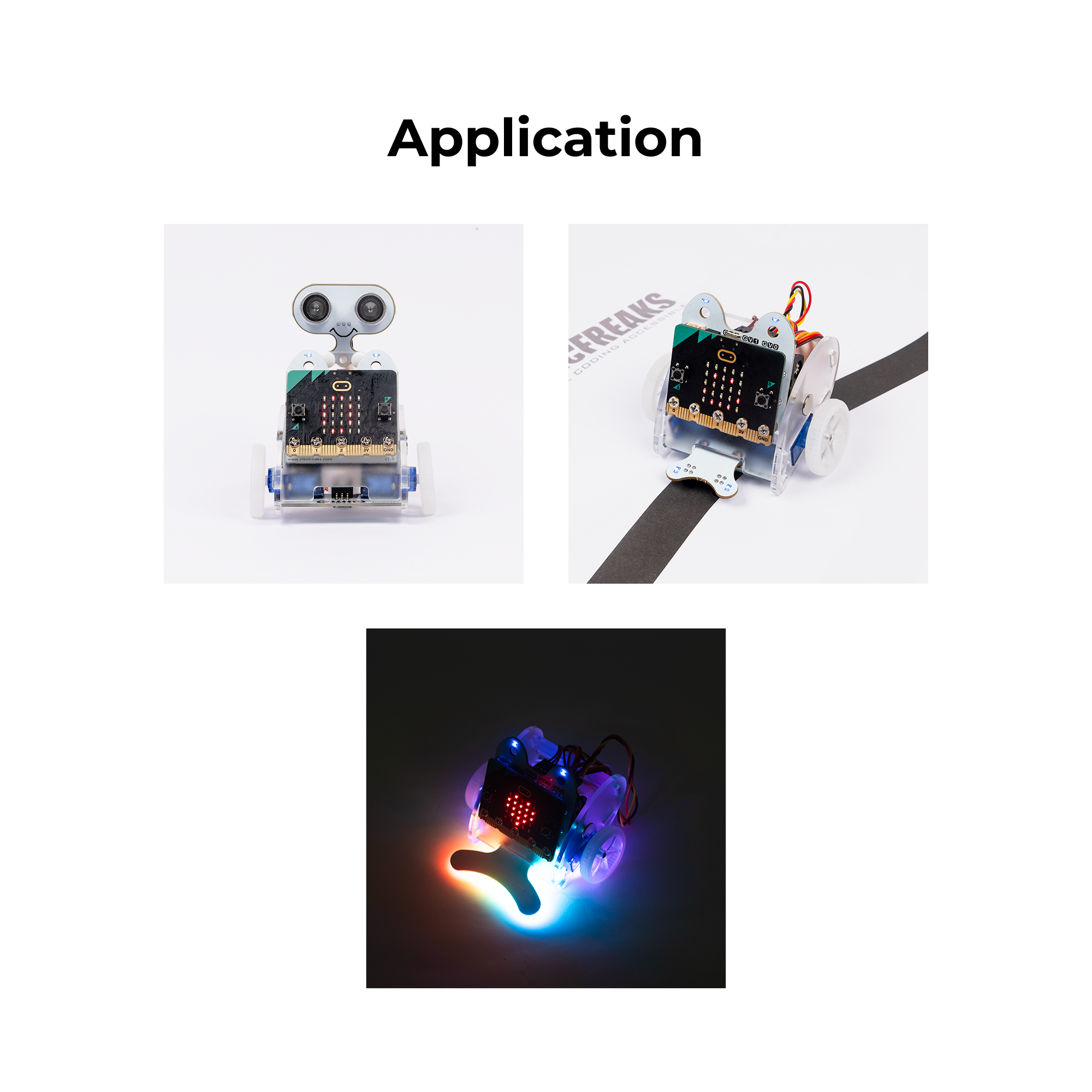 ELECFREAKS Ring:bit カー アクセサリー キット (ソナー:ビット、トラッキング モジュール、LED ライト バー) 