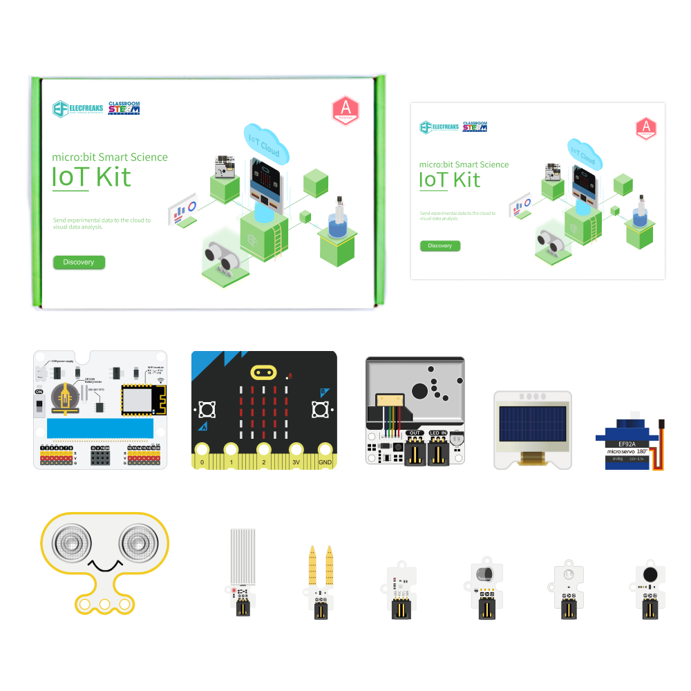 El kit ELECFREAKS micro:bit Smart Science IOT incluye una gama de sensores y módulos