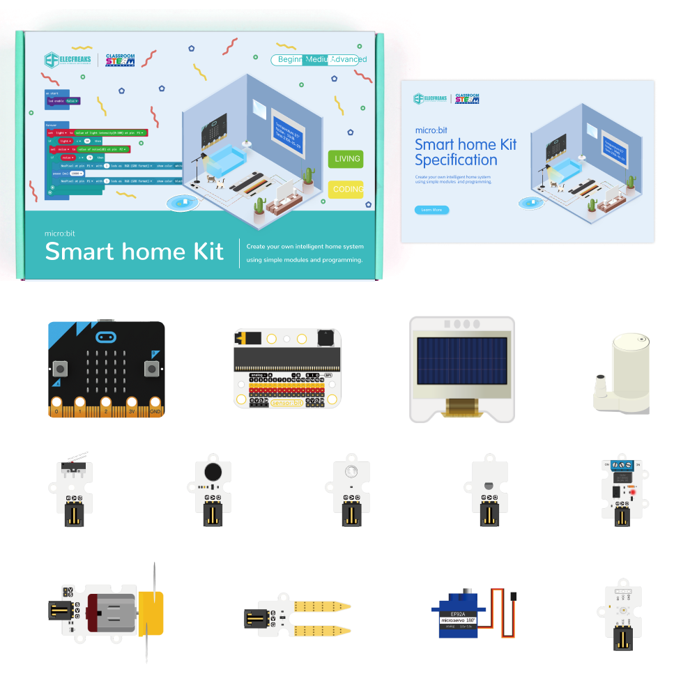 ELECFREAKS micro:bit Smart Home Kit, Micro:bit Sensor Starter Kit, DIY Programming STEM kit with Basic Coding Electronics Modules and Wiki Tutorial