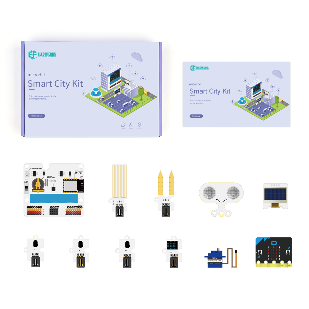 ELCFREAKS micro:bit スマートシティキット、子供用 micro:bit センサースターターキット、センサーとガイダンスマニュアル付き