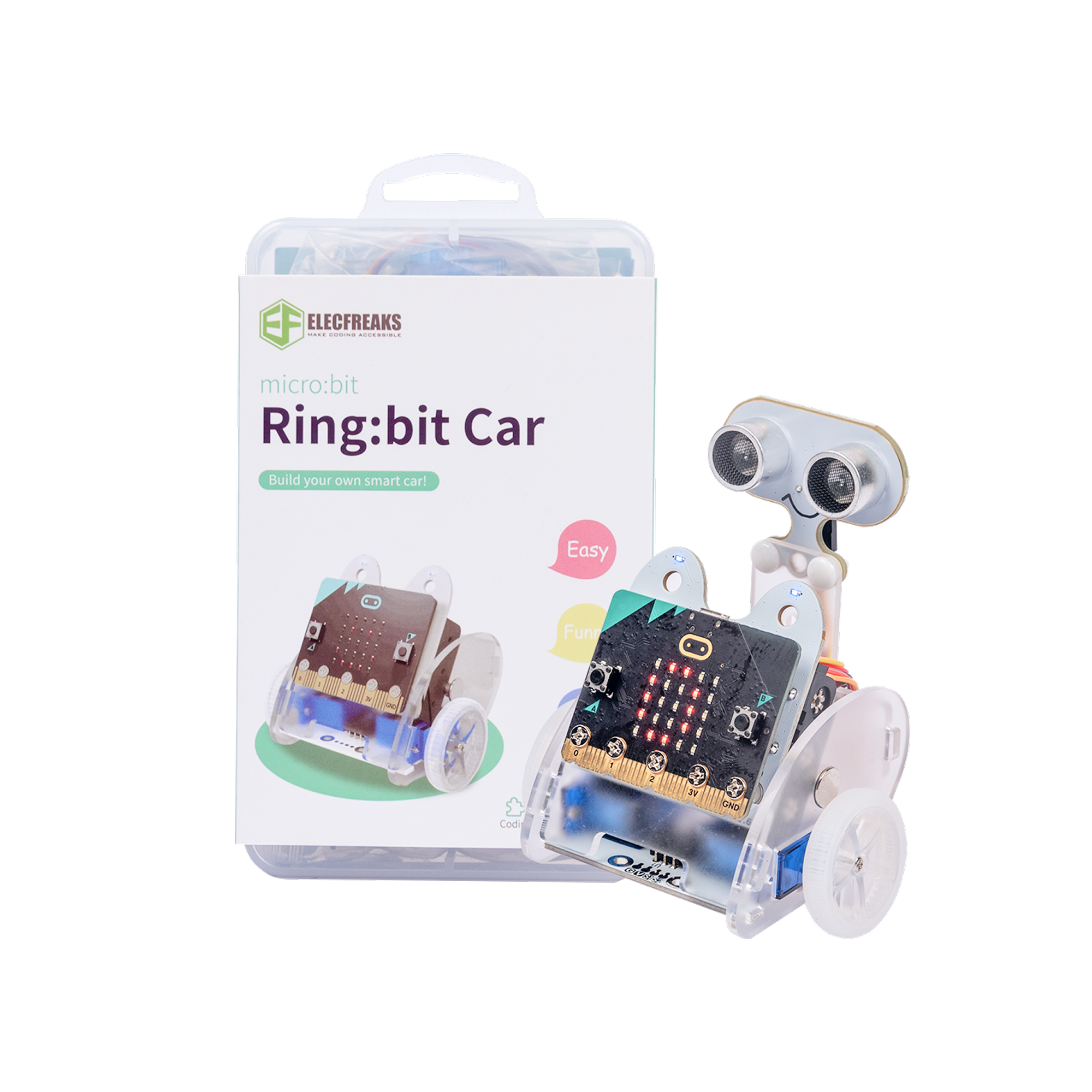 ELECFREAKS micro:bit Ring:bit V2 Kit Micro Car, micro:bit Coding Starter kit de coche con Wiki Tutorial (Sin placa micro:bit) 