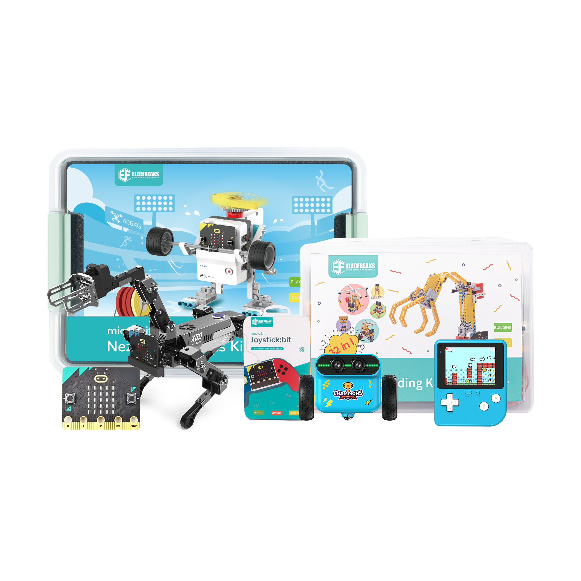 ELECFREAKS micro:bit Pro Challenge Kit — Retro Arcade, TPBOT EDU, Wukong 32-in-1, Nezha Pro, Xgo V2 & Joystick